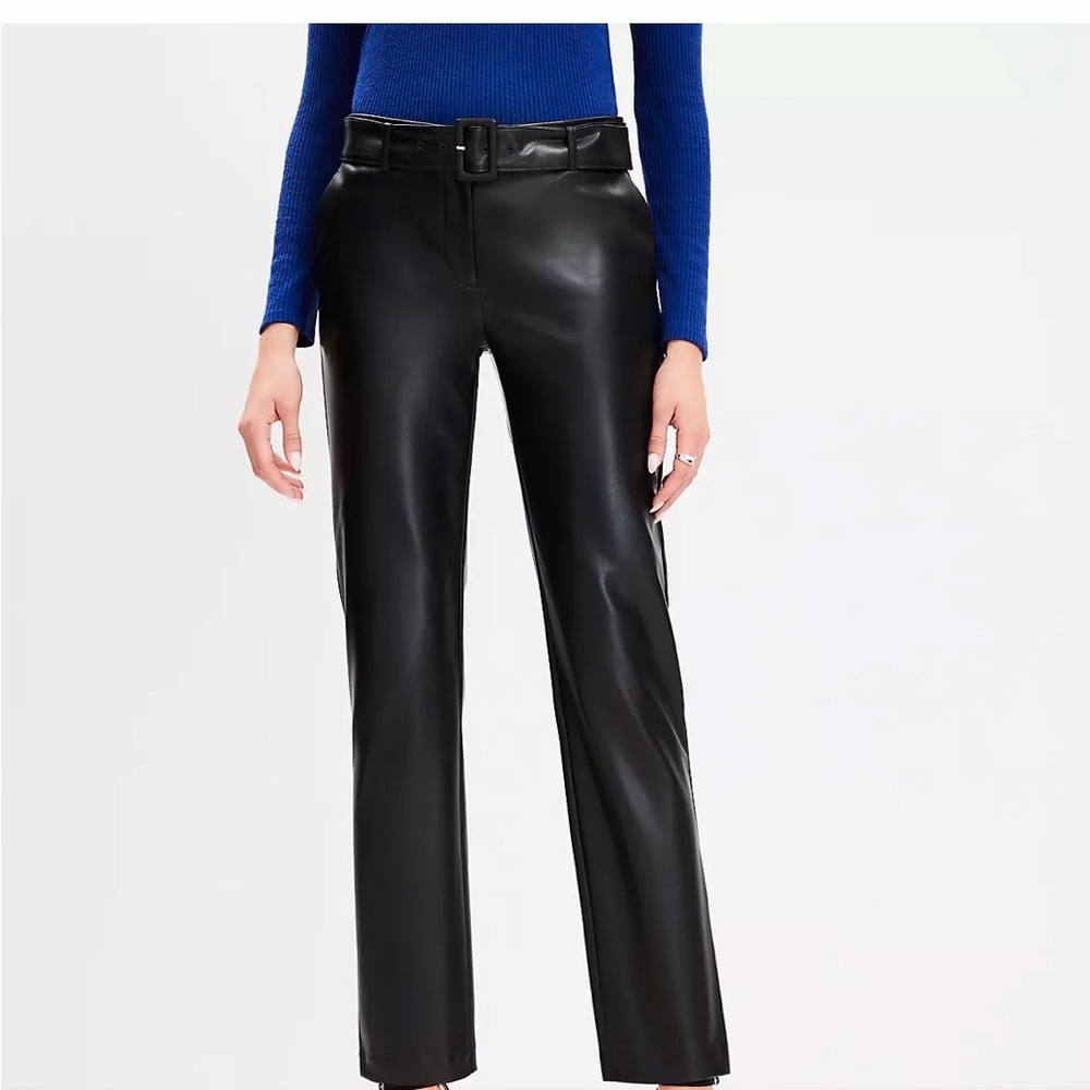 LOFT Black Straight Leg Leather Pants